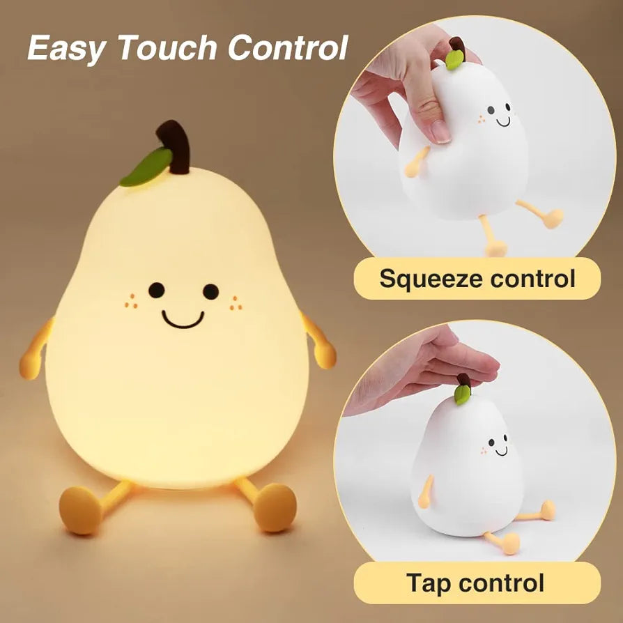 Cute Pear Night Light Silicone Rechargeable LED 3+