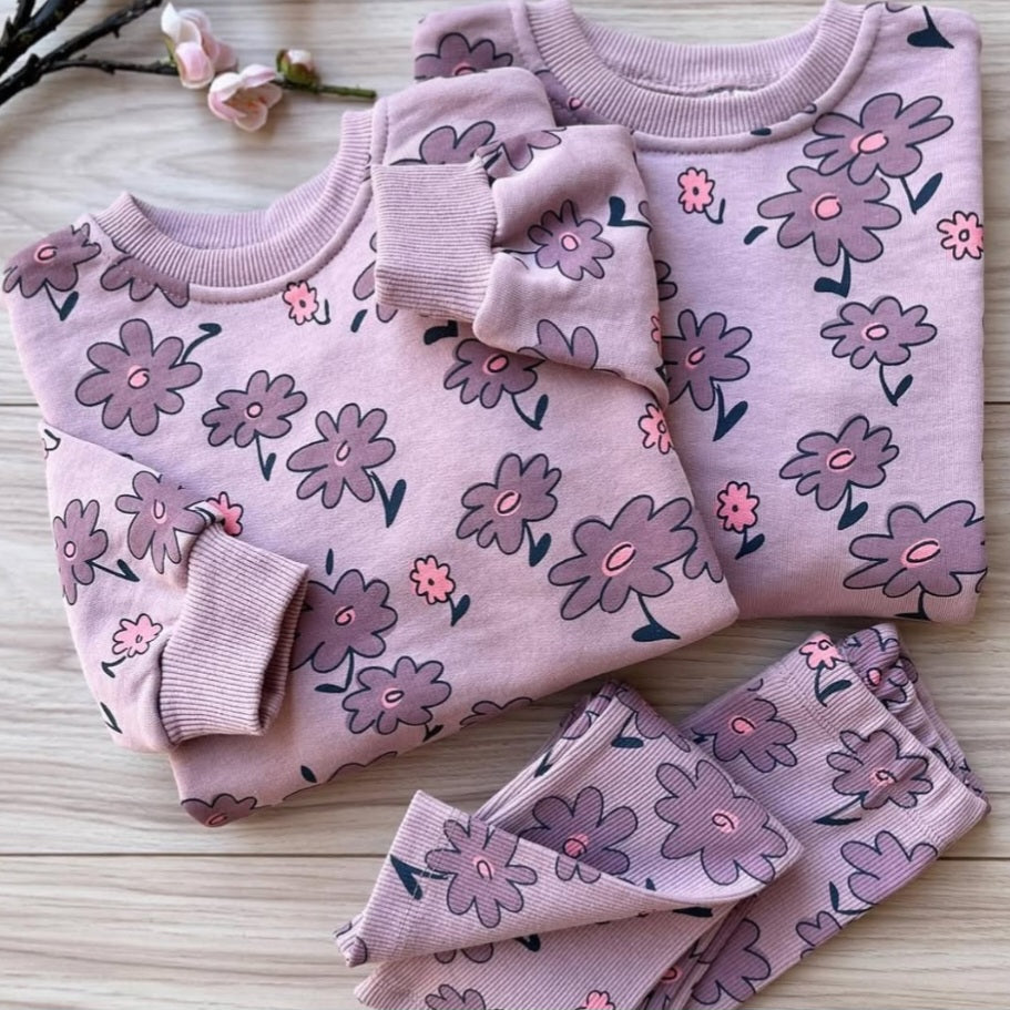 100% Cotton Purple Floral Outfit / 2–8Y