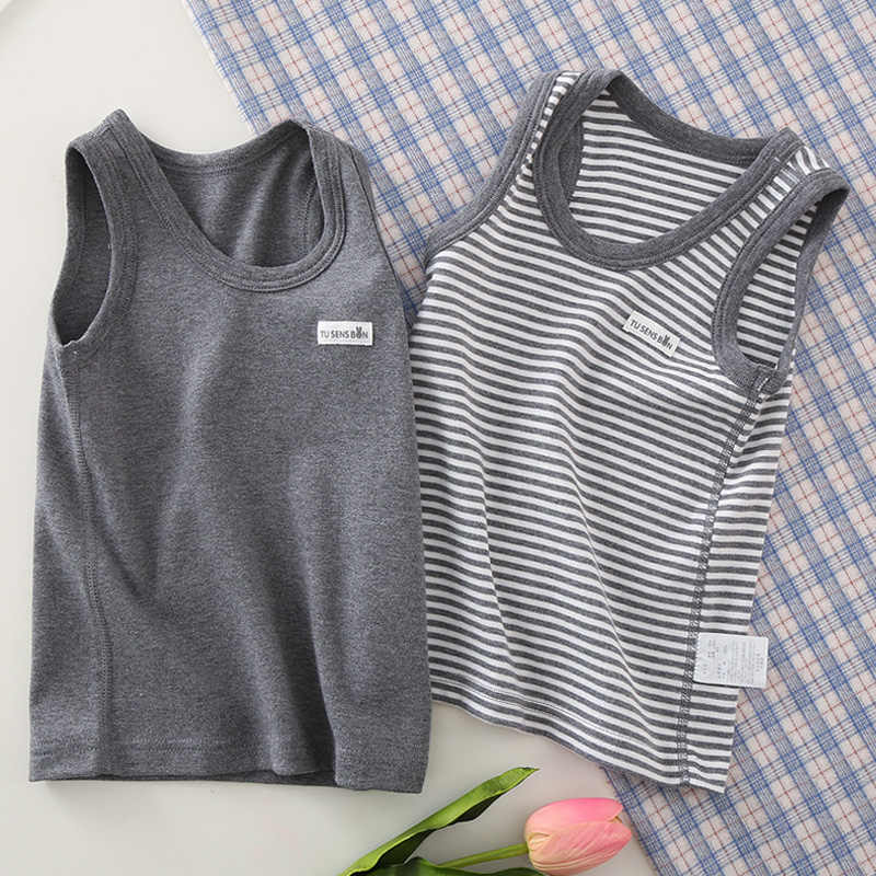 Boys Cotton Tank Tops 2 Pcs Grey Size 7-8Y