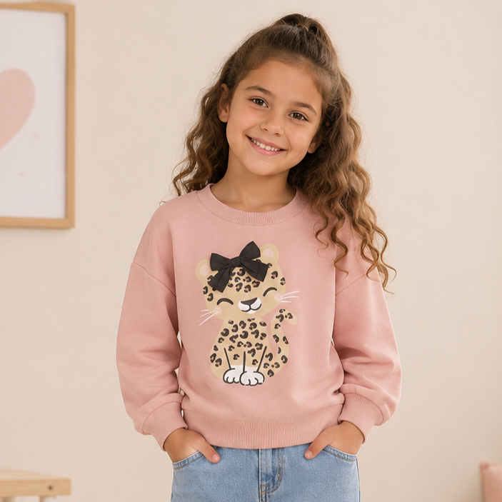 Girls’ Light Cotton Leopard Sweatshirt | 3–10Y
