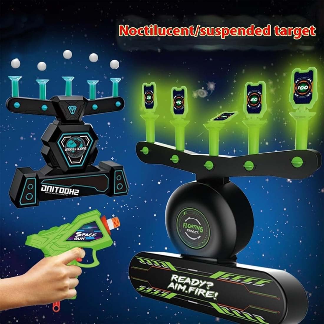 Glow-in-the-Dark Floating Target Shooting Game 2 Blasters 10 Balls