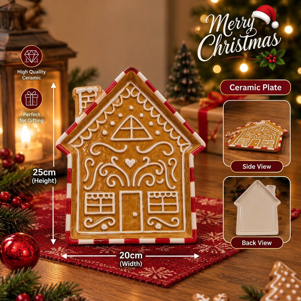 Christmas Ceramic Gingerbread House Plate 20x25cm