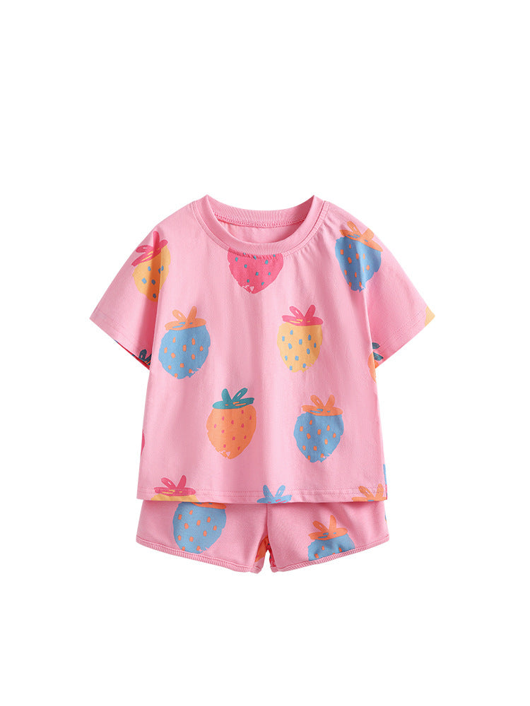 Girls’ Strawberry Cotton Summer Outfit / 3–12Y
