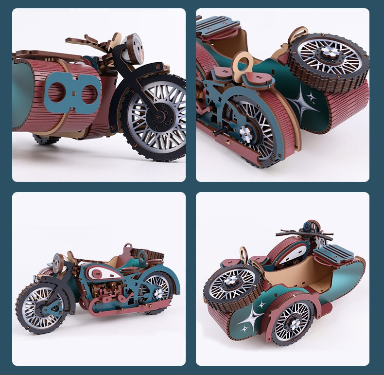 DIY Wooden 3D Motorcycle with Sidecar Puzzle | 14+
