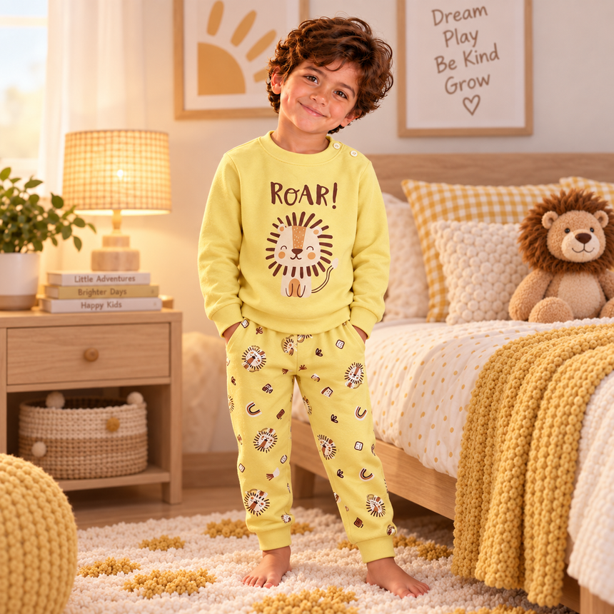 Boys’ 100% Cotton Roar Lion Pajama Set | 0–8Y