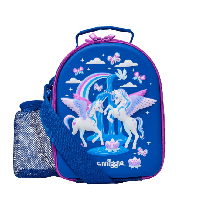 Smiggle Lunch Bag - Blue Unicorn | Hardtop | Shoulder Straps | 25×19×12cm