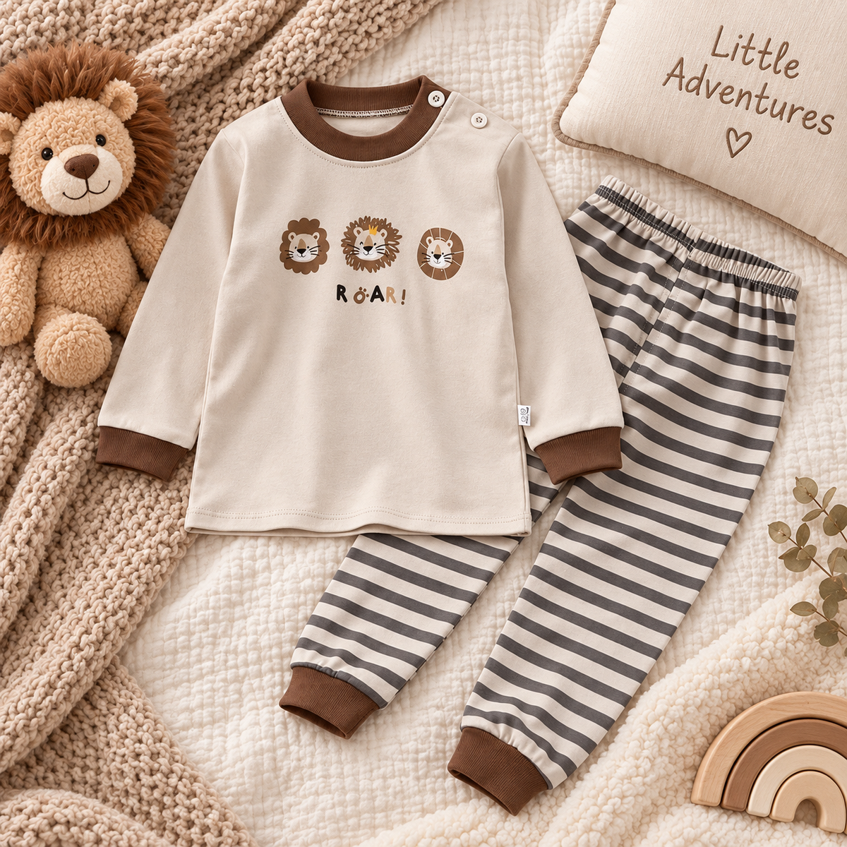 Boys’ 100% Cotton Lion Faces Pajama Set | 0–8Y