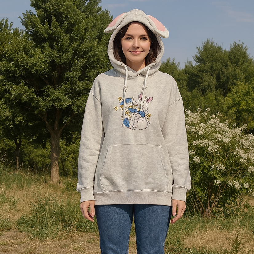 Kids’ Cotton Rabbit Print Oversized Hoodie | S–L