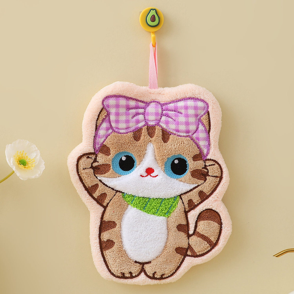Cute Cat Coral Microfiber Hanging Hand Towel 24x19cm