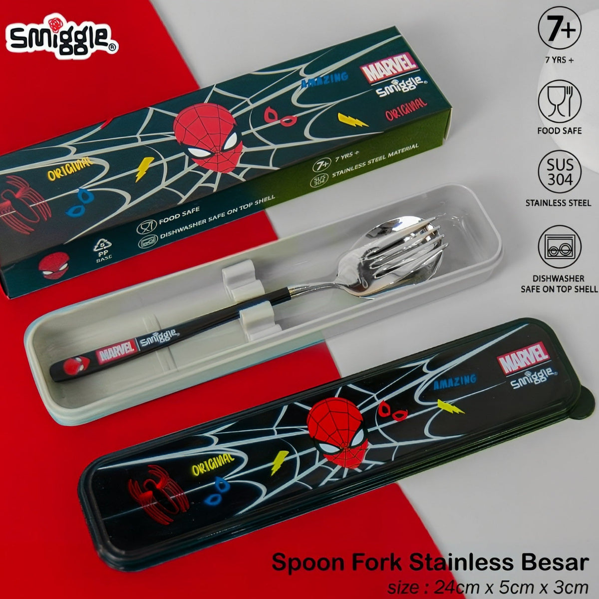 Smiggle Set | Fork+Spoon | With Storage Box | Spider-Man