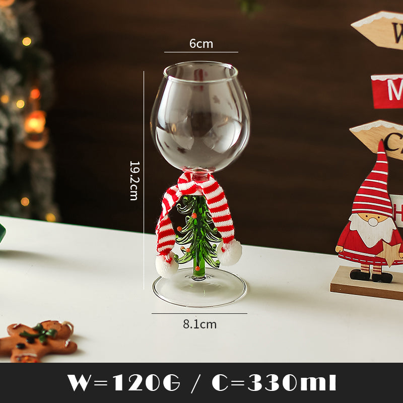 Christmas Wine Glass With 3D Tree Handle And Scarf
