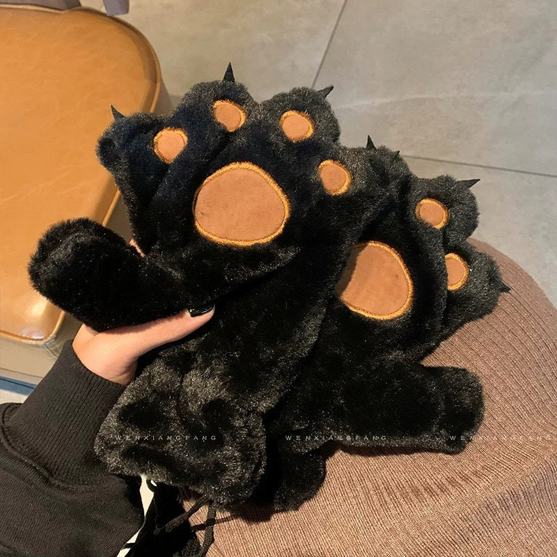 Fluffy Animal Paw Gloves One Size