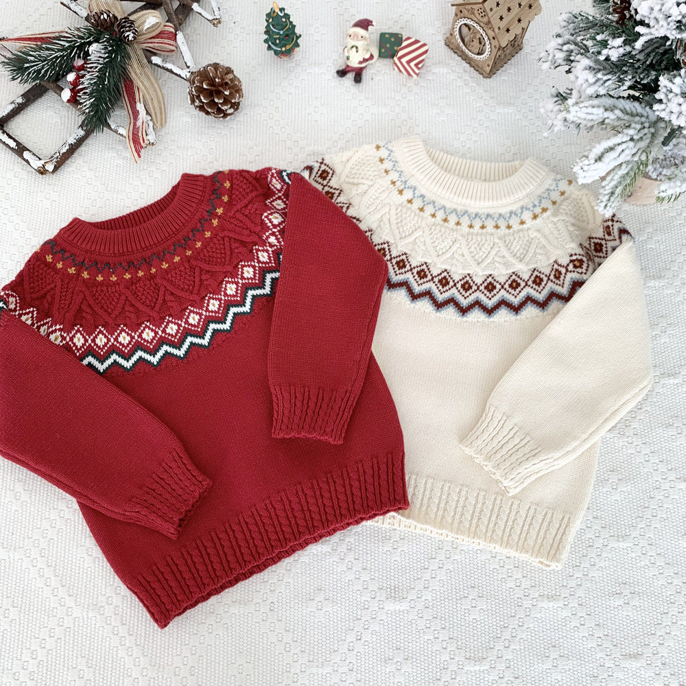 Kids Christmas Fair Isle Knit Sweater 3-10Y