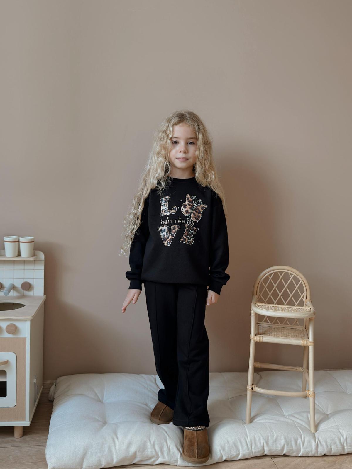 Girls’ Black LOVE Fleece Sweatshirt & Joggers Set / 3–10Y