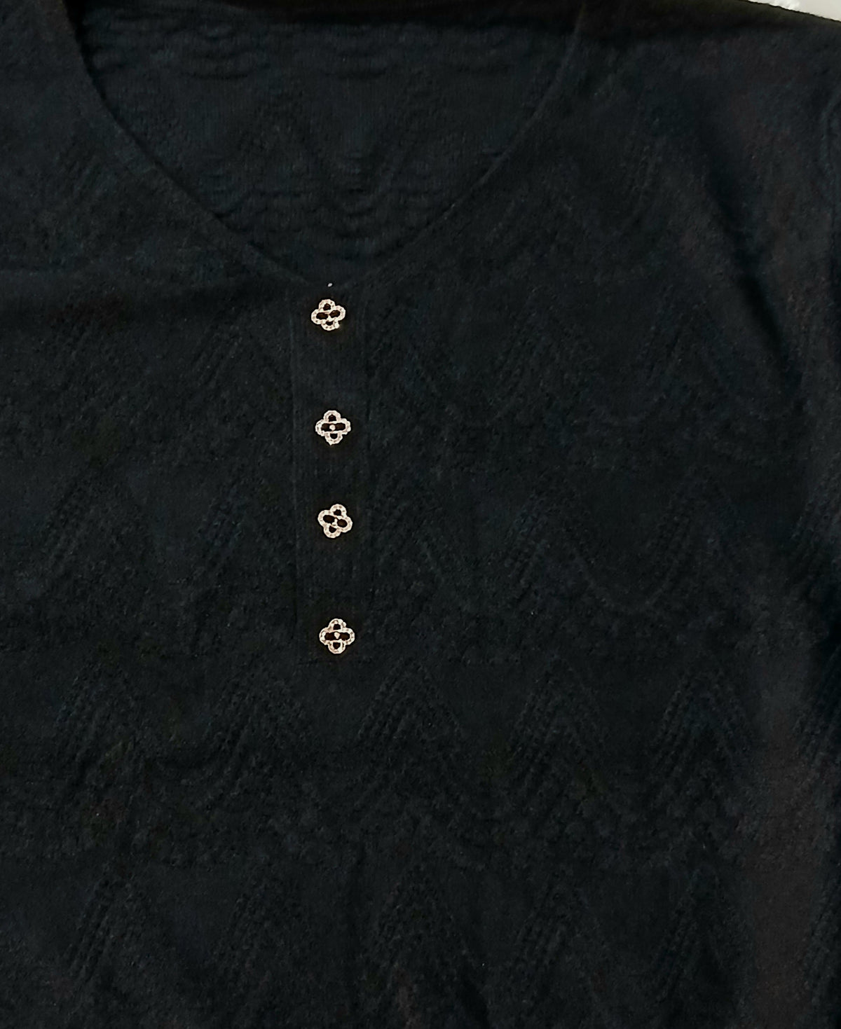 Women's Black Long-Sleeve Top with Design | One Size