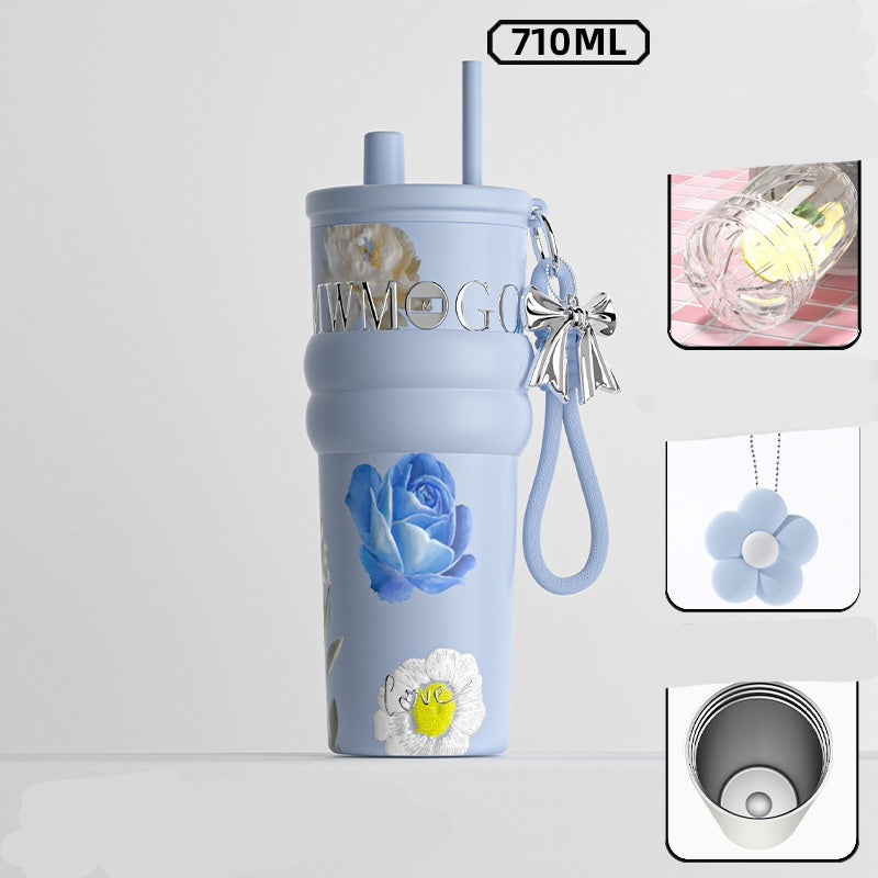 Insulated Stainless Steel Tumbler with Straw | 710ml (Cold & Hot)