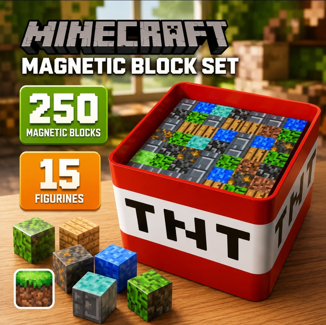 Magnetic Block Cubes Set - Creeper Or TNT Storage Box | Minecraft | 250 Pcs