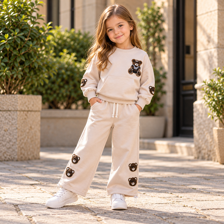Girls’ Teddy Bear Sweatshirt & Pants Set / 2–8Y