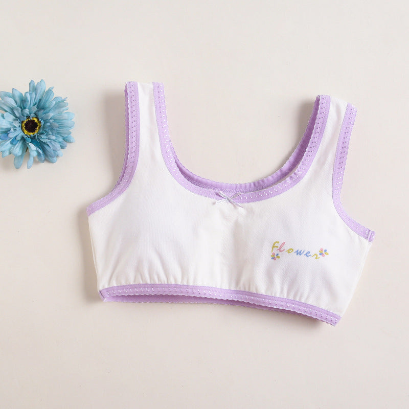 Girls Cotton Bras (4 pcs) – Wide Straps Purple Flower | Size 6–12Y