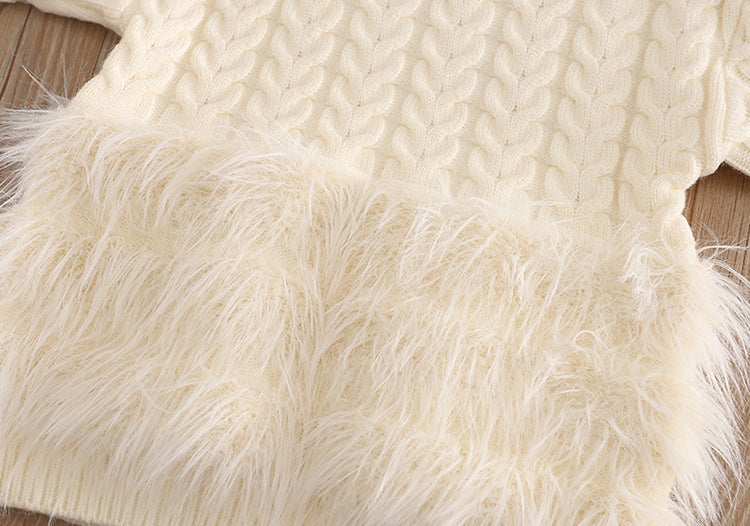 Girls Faux Fur Trim Knit 2-Piece Set 2-7Y