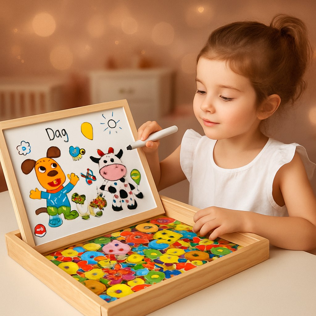 Wooden Magnetic Puzzle & Drawing Board | 110–135 Pcs | 3+
