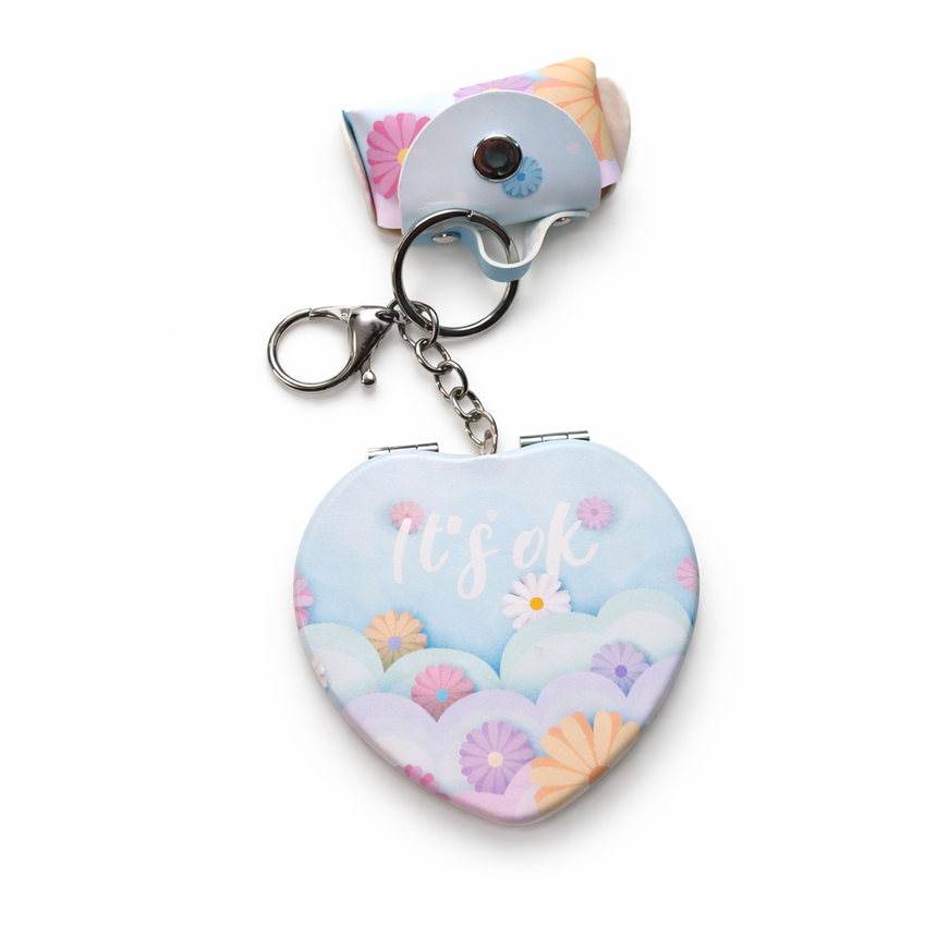 Floral Pocket Mirror Keychain with Mini Pouch