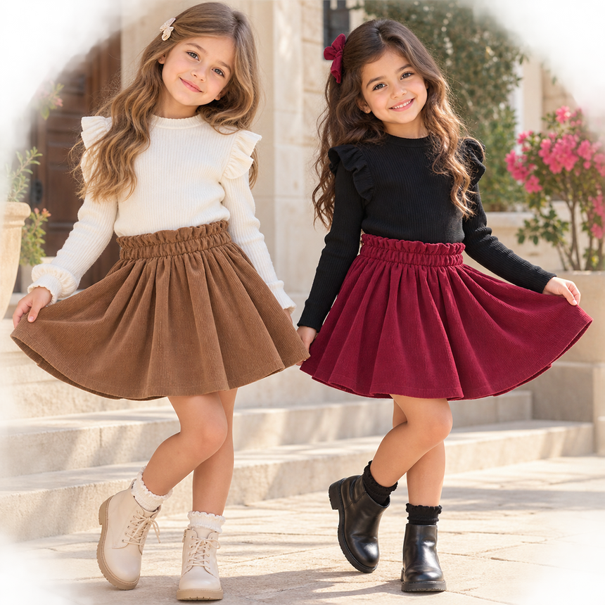 Girls' Corduroy Skirt with Built-in Shorts / 3–14Y