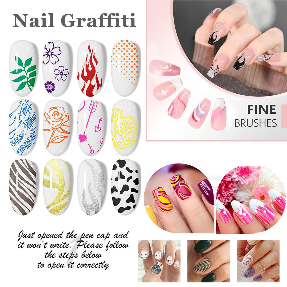 12-Color Nail Art Marker Pen Set 0.5mm Fine Tip