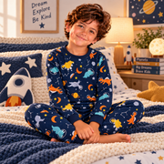 Boys’ 100% Cotton Space Dino Pajama Set | 0–8Y