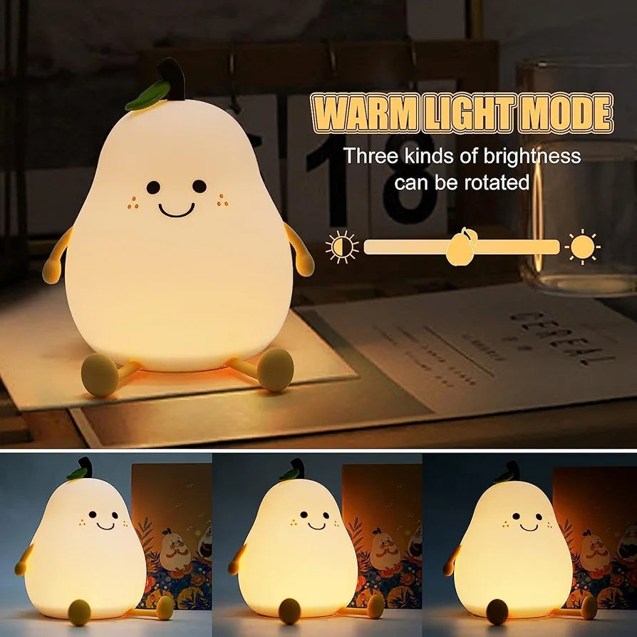 Cute Pear Night Light Silicone Rechargeable LED 3+
