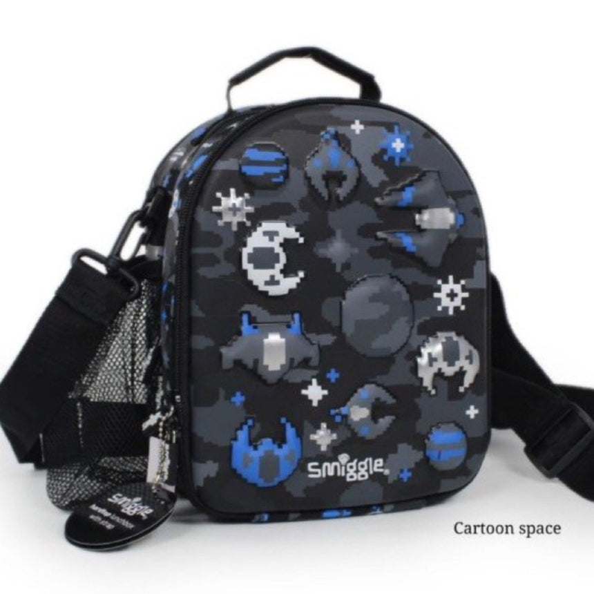 Smiggle Lunch Bag - Black Space | Hardtop | Shoulder Strap | 25×19×12cm