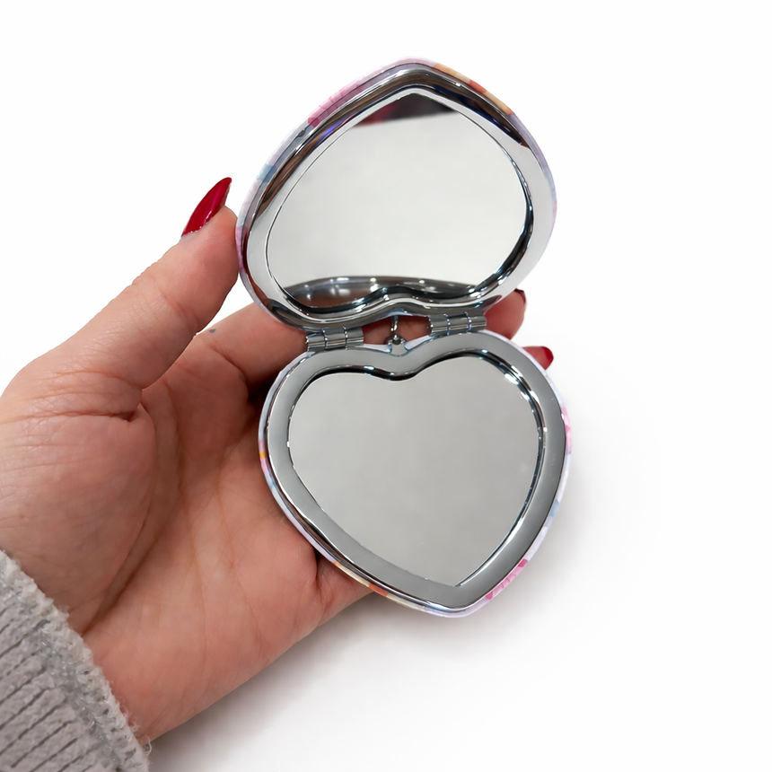 Floral Pocket Mirror Keychain with Mini Pouch