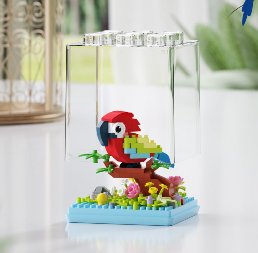 Mini Parrot Building Block Flower Display Set with Clear Case