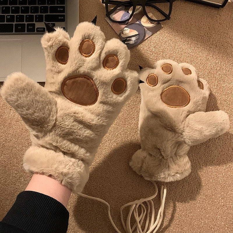 Fluffy Animal Paw Gloves One Size