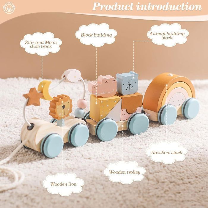Montessori Wooden Pull Along Train Toy