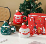 Christmas Ceramic Mug With Cover And Spoon
