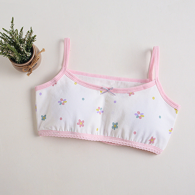Girls Cotton Bras (1 pc) – Thin Straps Pink Flower | Size 7-8Y