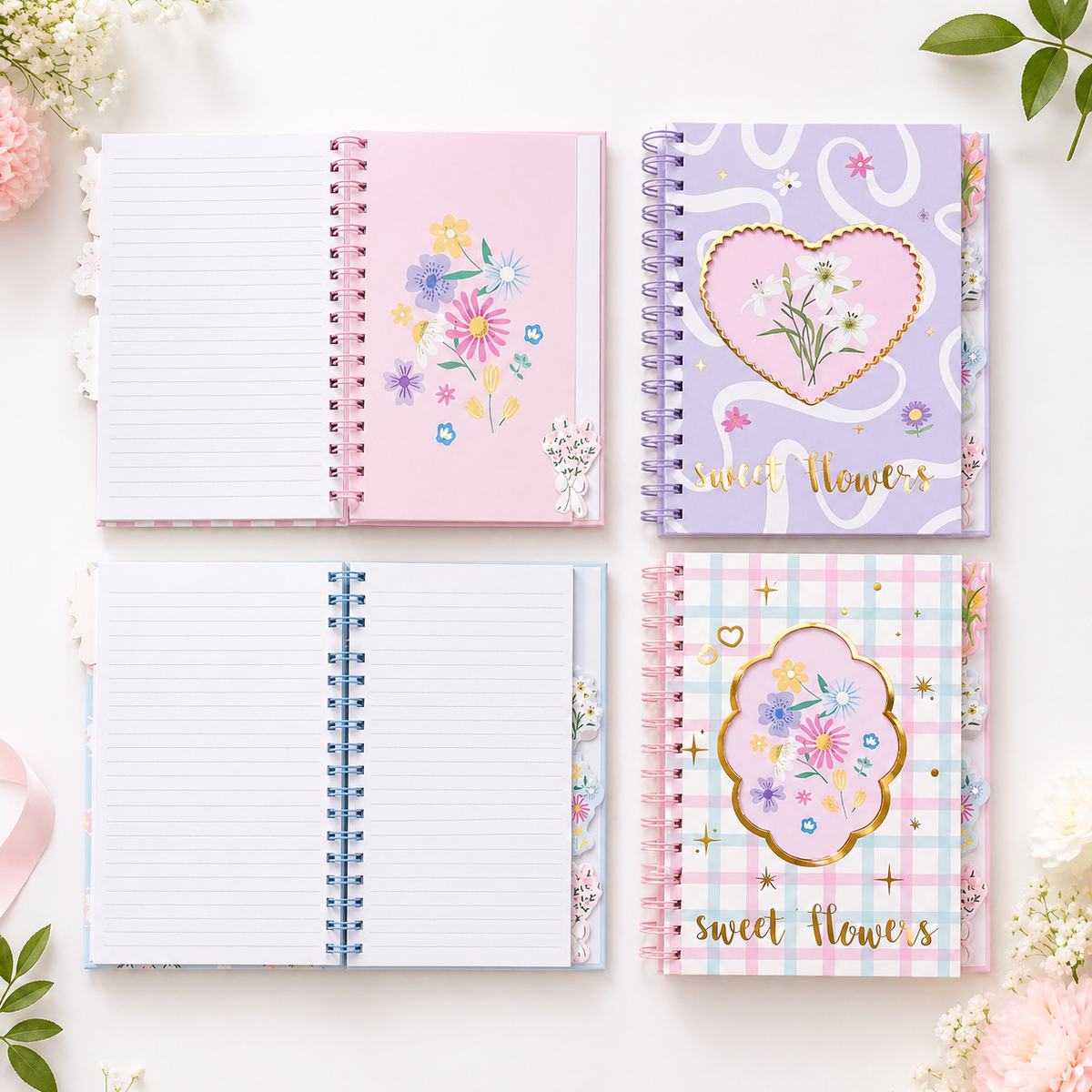 Sweet Flowers Spiral Tab Notebook A5