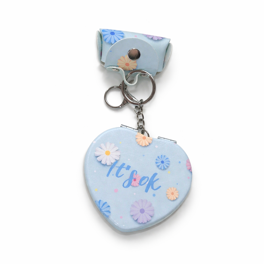 Floral Pocket Mirror Keychain with Mini Pouch