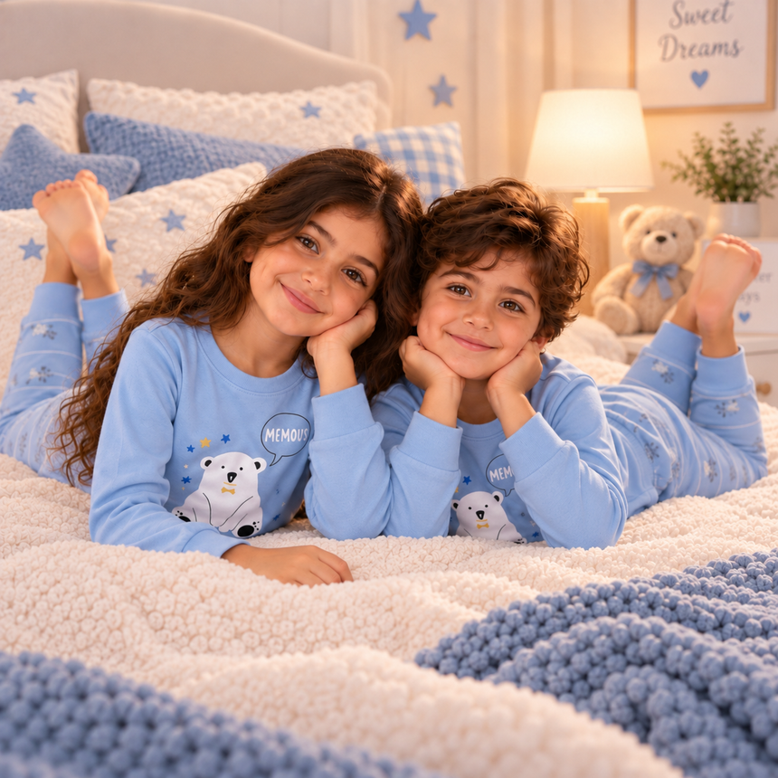 Kids’ 100% Cotton Grey Polar Bear Pajama Set | 3–14Y