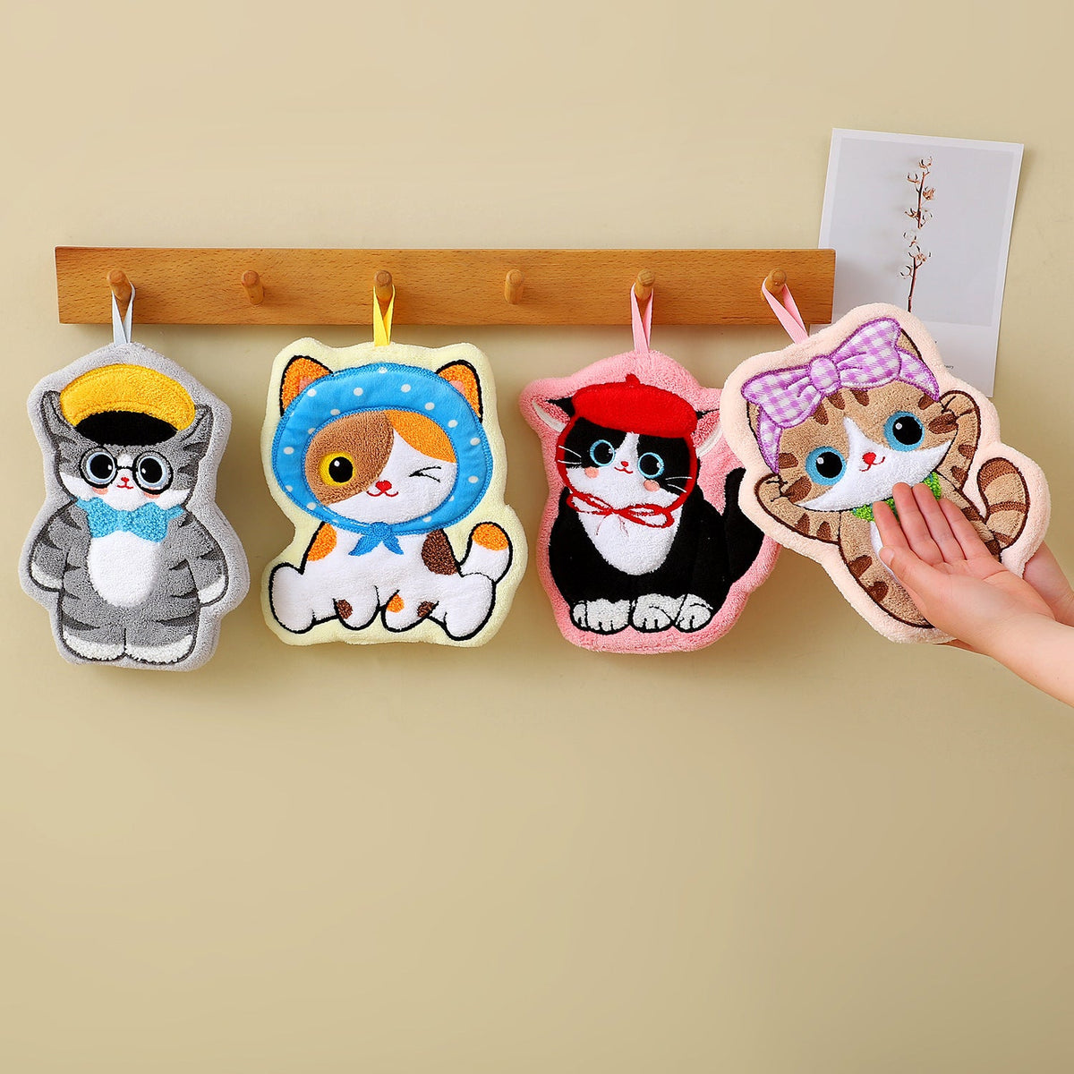 Cute Cat Coral Microfiber Hanging Hand Towel 24x19cm