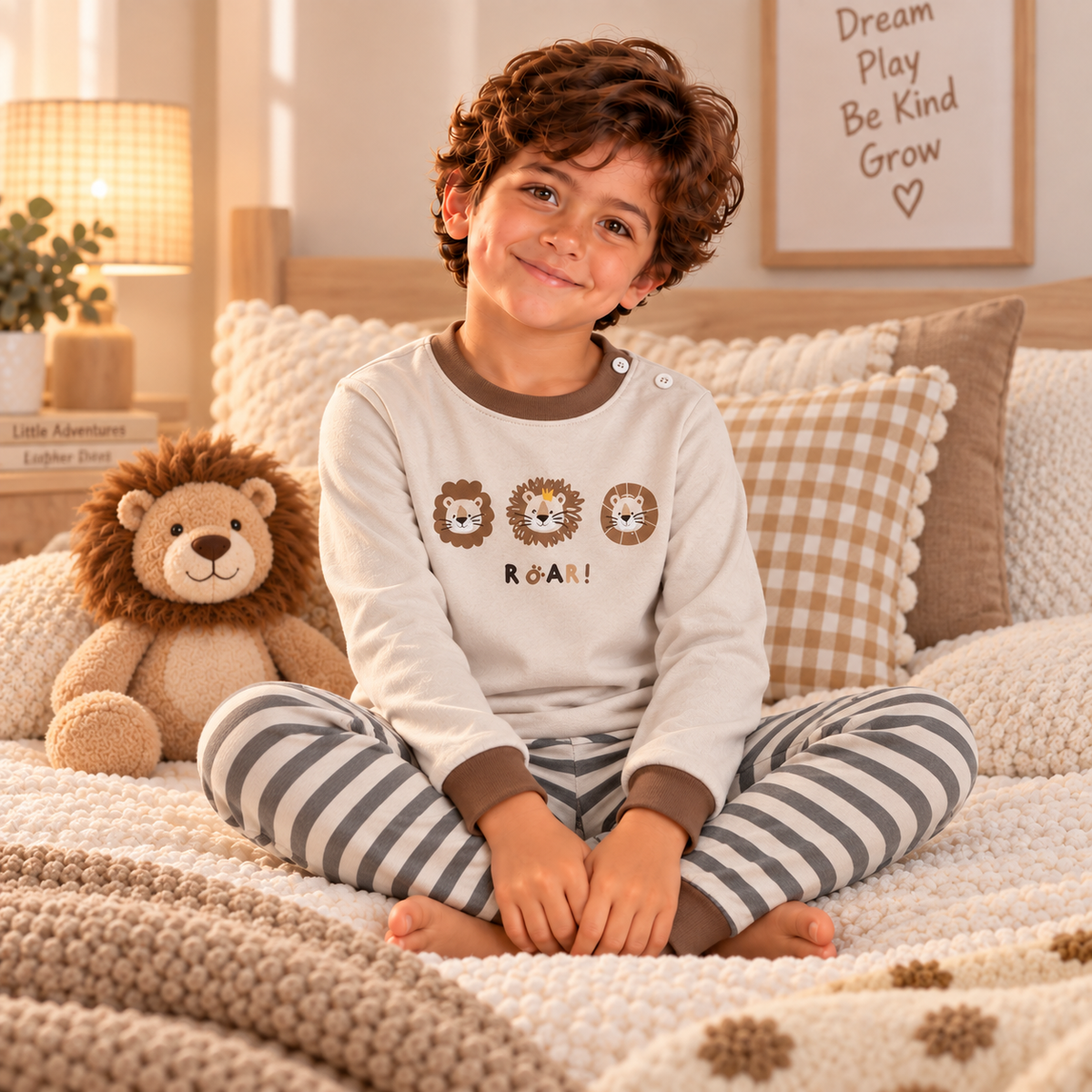 Boys’ 100% Cotton Lion Faces Pajama Set | 0–8Y