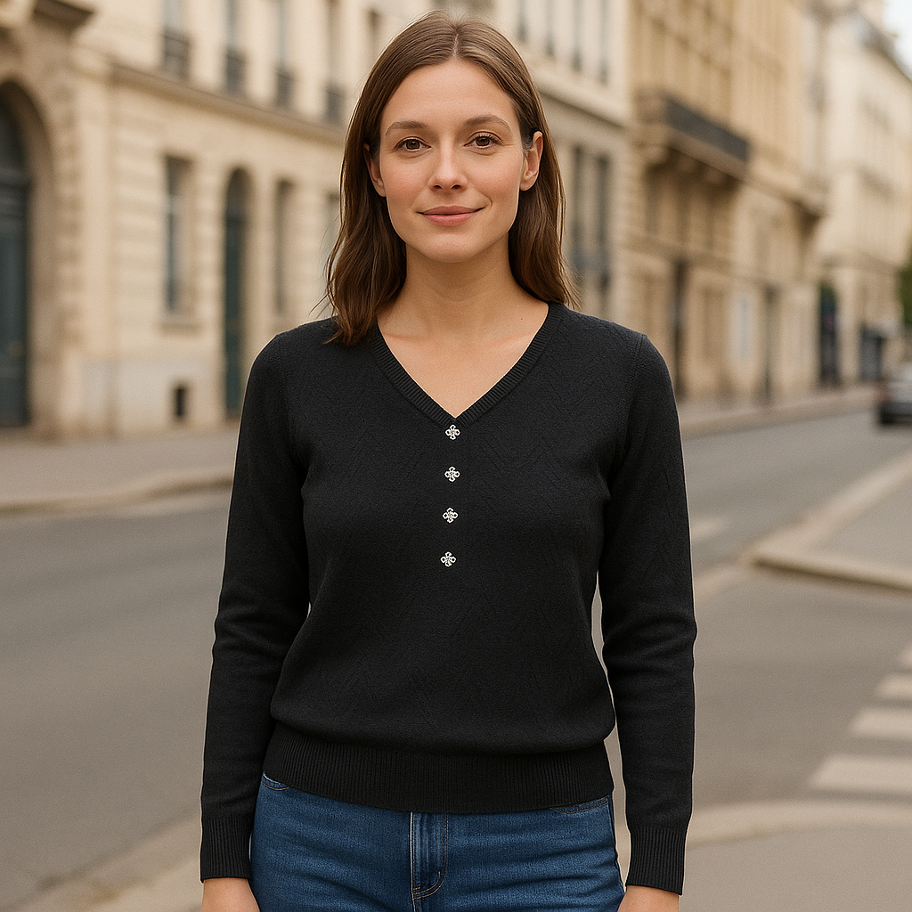 Women's Black Long-Sleeve Top with Design | One Size