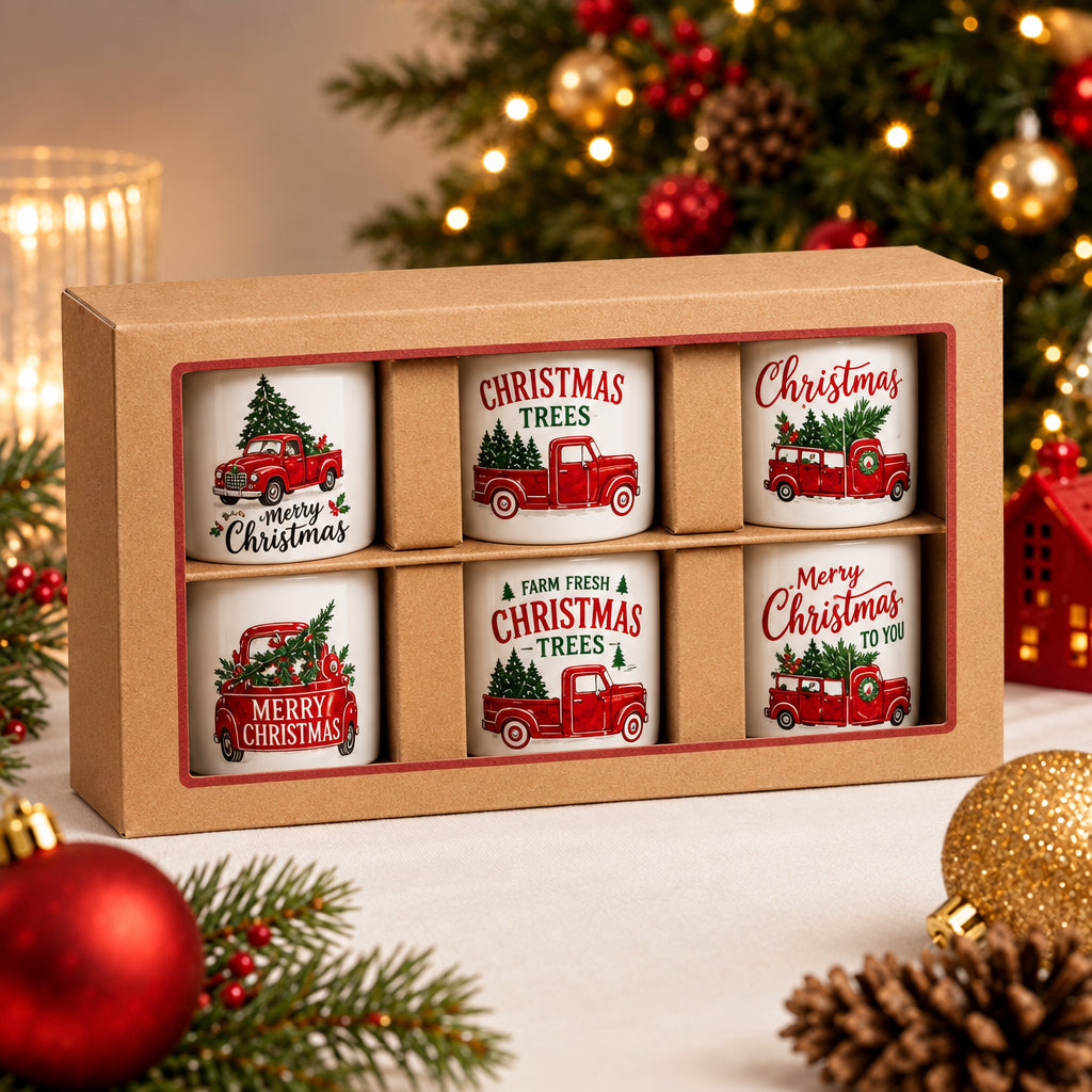 Christmas Tin Coffee Cups Set Of 6