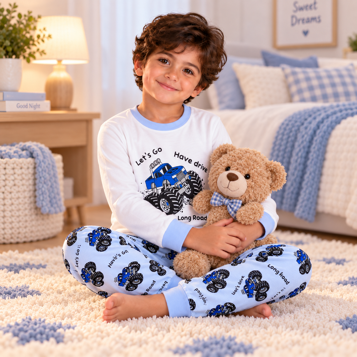 Boys’ 100% Cotton Truck Pajama Set | 0–8Y
