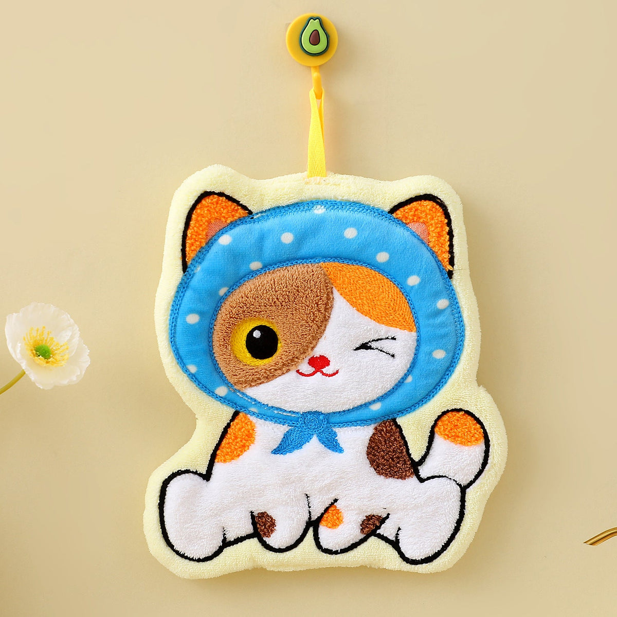 Cute Cat Coral Microfiber Hanging Hand Towel 24x19cm