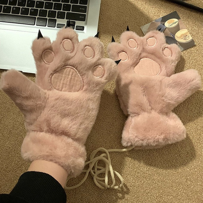 Fluffy Animal Paw Gloves One Size