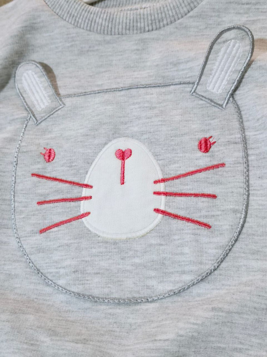 Girls’ Grey Cat Pocket Outfit Set / 1–4Y