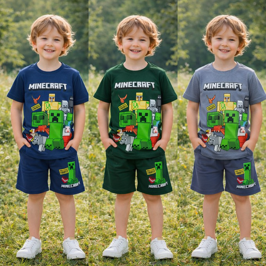 Boys’ Cotton Minecraft Summer Set / 3–10Y