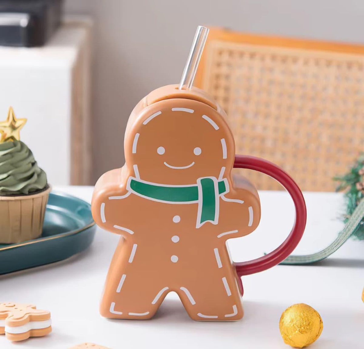 Christmas Gingerbread Straw Mug